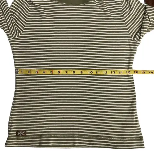 Lauren Ralph Lauren Green Cream Stripe Long Sleeve Tee Size M Faux Suede Patches Size M