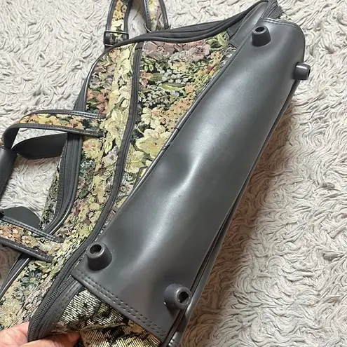 Vintage Suitcase Floral Tapestry Overnight Shoulder Bag Weekender Gray