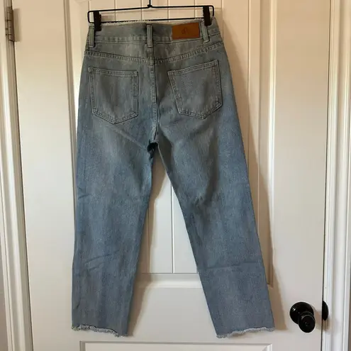 Fun Fringe Jeans Raw Hem Denim Slim Straight Leg Blue Size 29