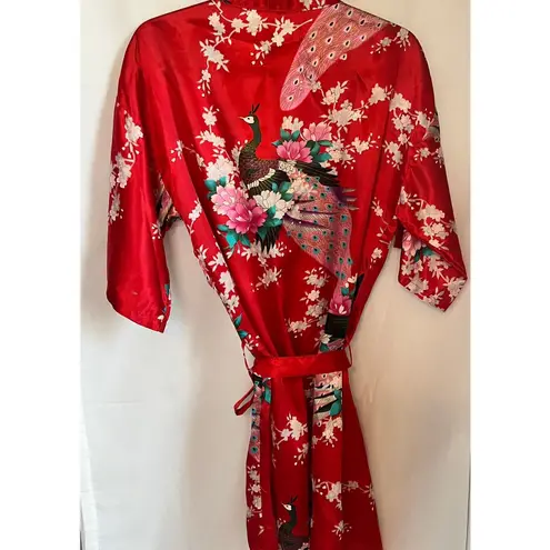 Avidlove dressing robe women’s size medium Red Colorful Peacock Floral Design