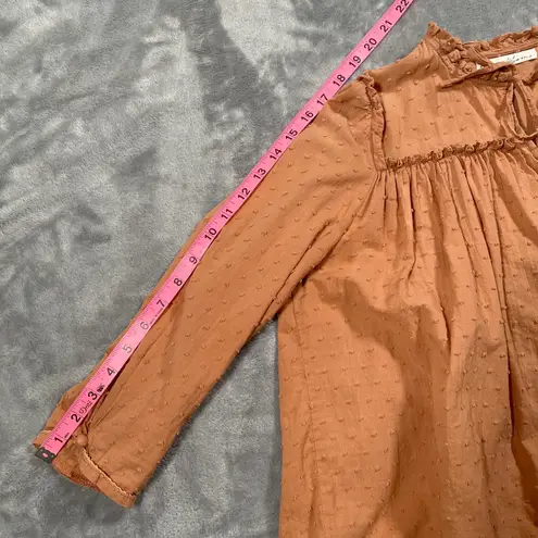 Kara Thoms Blouse Small Prairie Cottage Ruffle Boho Coastal Feminine Flowy Brown