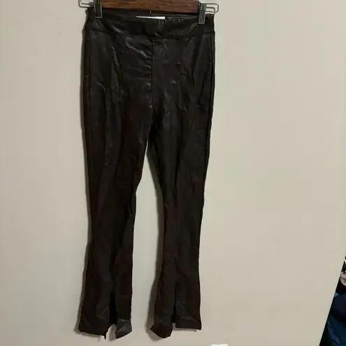 Vintage Havana Stretch Split Hem Flare Pants Faux Leather Chocolate