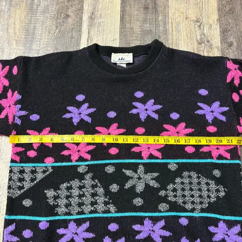 Bay Point Threads Black and Neon Purple Blue Pink 80s 90s Sweater Vintage Large
