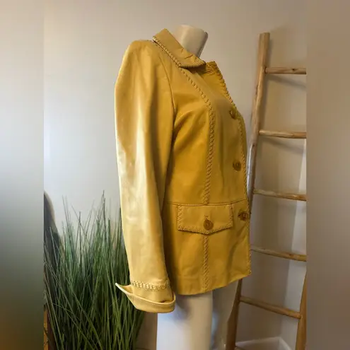 Marvin Richards VINTAGE Whip Stitch Leather Jacket Yellow Cream Beige Medium