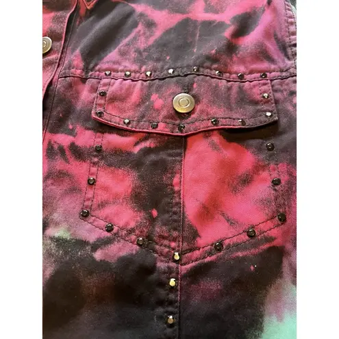 H&J Women Size 1X Water Color Print Denim Jean Jacket Artsy Buttons Cotton City