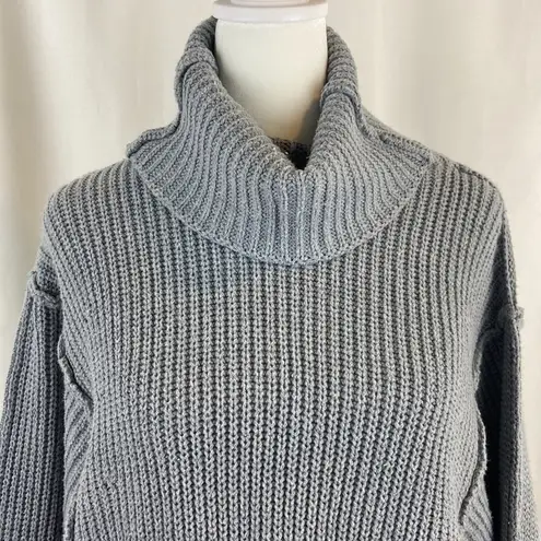 Zenana Outfitters Oversized Slouchy Gray Reverse Stitch Dolman Sleeve Turtleneck