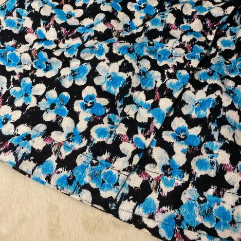 Future Collective Black & Blue Floral Linen Wrap Skirt 14 EUC
