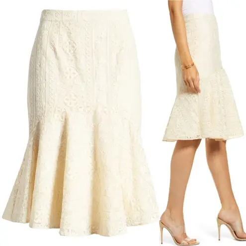 Rachel Parcell NWT Cream Embroidered Flounce Skirt Beige Swan Size Small NEW