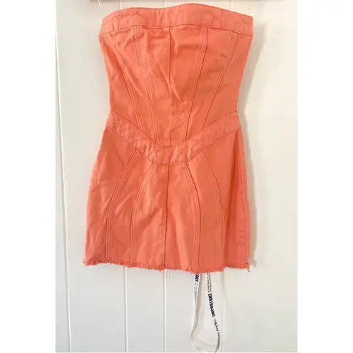 House Of CB  Mistress Rocks Coral Denim Strapless Mini Dress Size X-Small NWT