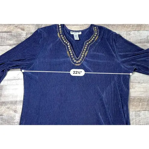 Cathy Daniels Blue Embellished Beads Studs All Season Blouse sz 1X