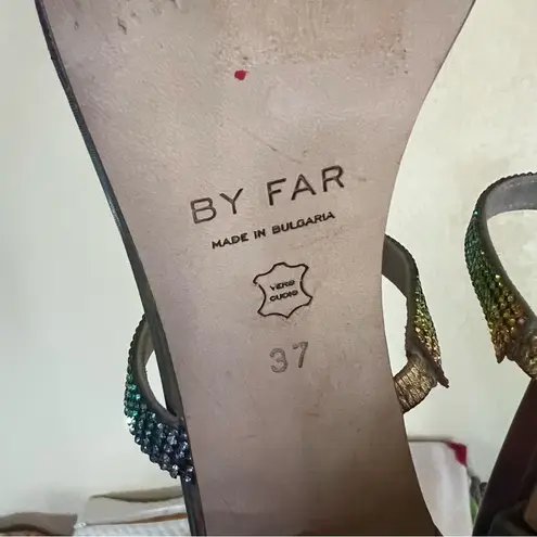 By Far Tanya multicolor rainbow iridescent crystal heeled mule sandal 37/7 Green Size 6