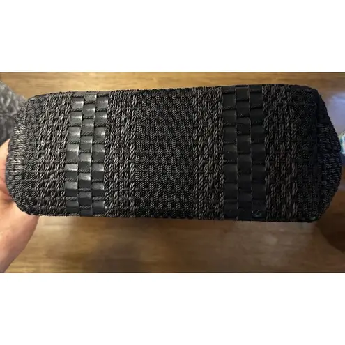 The Sak Elliott Lucca Knit Purse Black/Brown Crochet Zip Close Small Hand Bag