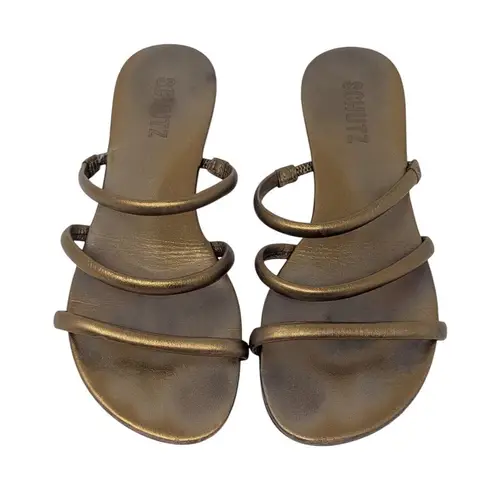 Schutz Flat Gladiator Slip On Sandal Gold Size 6.5