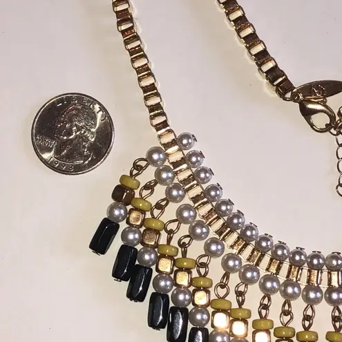 Ny Collection NY Brand Elegant Gold Tone Black and Yellow Beaded Boho Statement Necklace