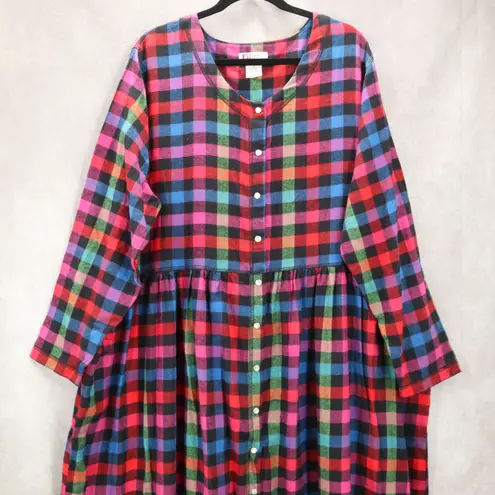 Plaid Buffalo Maxi Flannel Granny Cottage Pearl Snap Electric VTG Y2K Dress 1X Red