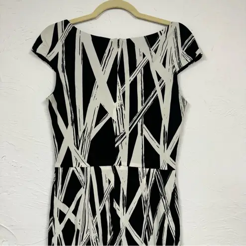 David Meister  Black & Cream Cap Sleeve Knee Length Sheath Dress Womens 10 Preppy