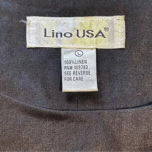 LINO USA 100% Linen Tiered Scalloped Ruffle Sleeveless Shift Midi Dress Sz L Black Size L