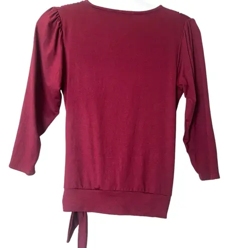 Loveappella Elegant Burgundy Faux Tie Wrap Top Size Small New WOT