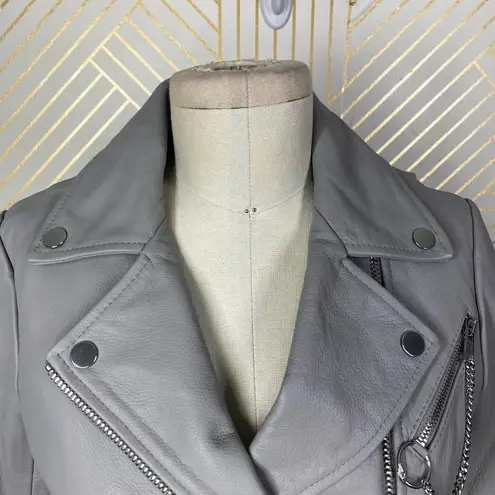 Maje Bassung Belted Leather Motorcycle Jacket Gray