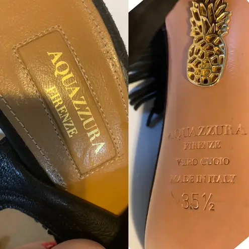 AQUAZZURA BLACK SUEDE "SEXY FRINGE" STILETTO HEEL SHOES WITH FRINGE (35.5)