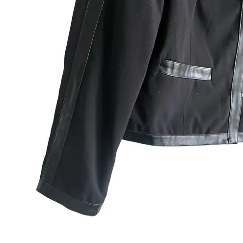 Larry Levine Women Jacket L Black Faux Leather Trim Blazer Career, Classic Retro