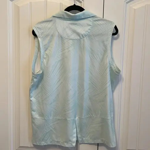 Lady Hagen Green Palm Leaf Sleeveless Polo Blouse XXL