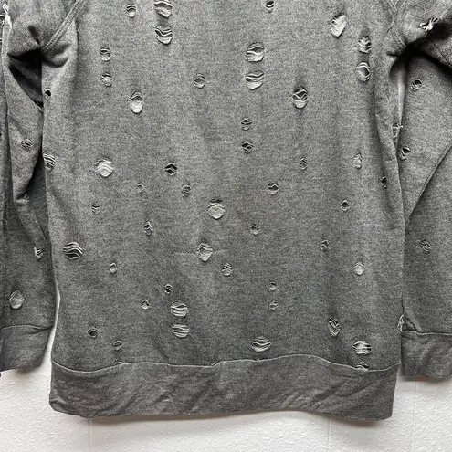 Body Language Perforated Distressed Sweatshirt XS Lightweight Athleisure Casual Gray