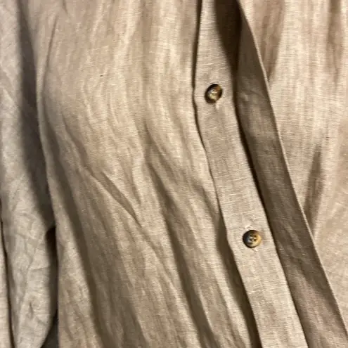 Eskandar Linen Sequin Beaded Tunic Duster Tent Dress Tan