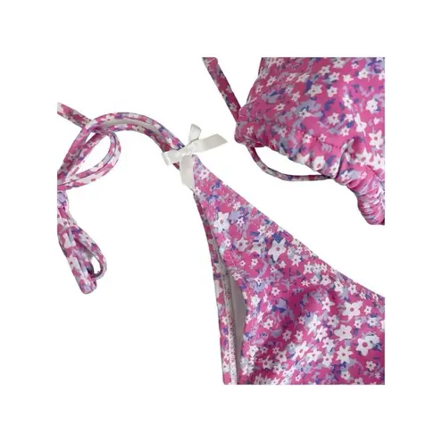 SheIn Pink Purple Floral Flowers Bikini Set Size M Triangle Top High Rise NEW