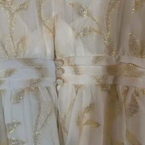 The Addison Story Anthro Cream & Gold Sleeveless Peplum Blouse Women Sz S