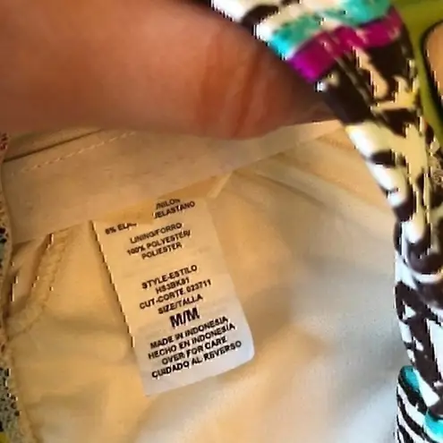 Hobie NEW Sierra Bandeau Beaded Stripe Swim Bikini Brown Yellow Orange Boho M