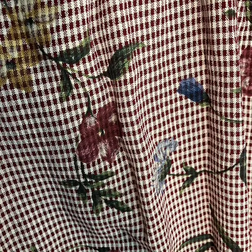 Vintage Teddi Floral Button Front Maxi skirt Women Med Cottage Prairie Peasant Red