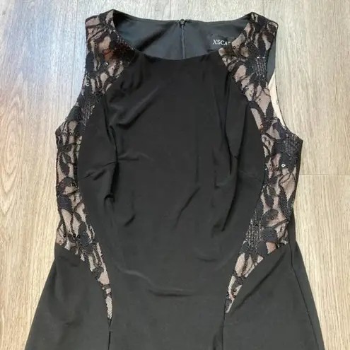 XScape  Black and Nude Lace Bodycon Mini Cocktail Dress Size 6