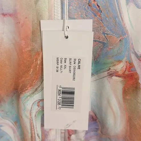 Johnny Was Calme Surf Shirt Multi Pastel Marbled 1/3 Zip Fitted NWT Size XXL