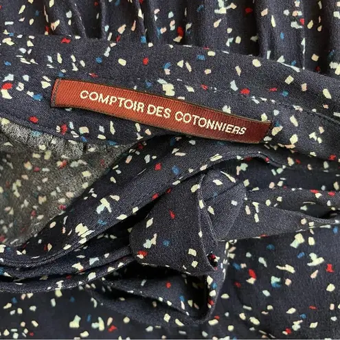 Comptoir Des Cotonniers Navy Blue Confetti Print Bow Waist Flowy Skirt womens S