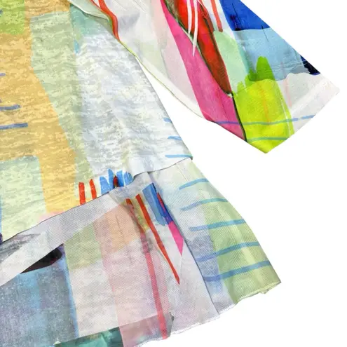 Jess & Jane Abstract Colorful Mesh Mixed Media Tunic Top Large Lagenlook Fairy White