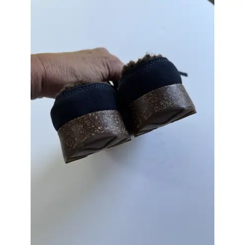 Sporto Blue Suede Leather Clogs Slip On 1” Heel 8M Faux Sherpa Lined Buckle