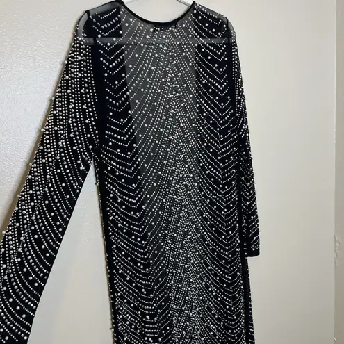 Akira  Sequined Beaded Long Duster Kimono Cardigan L Sparkly Festival Concert Boh