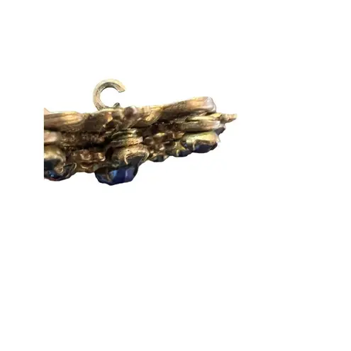 Vintage Gold Tone Starburst Pin Brooch Blue Glass Rhinestones Prong Set 1.5"