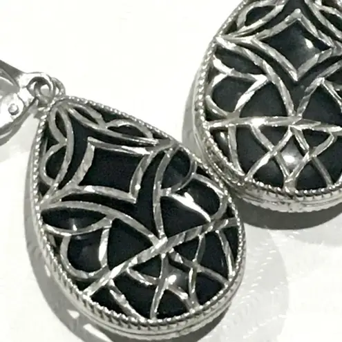 Onyx Black and Sterling Silver Filigree Drop Earrings