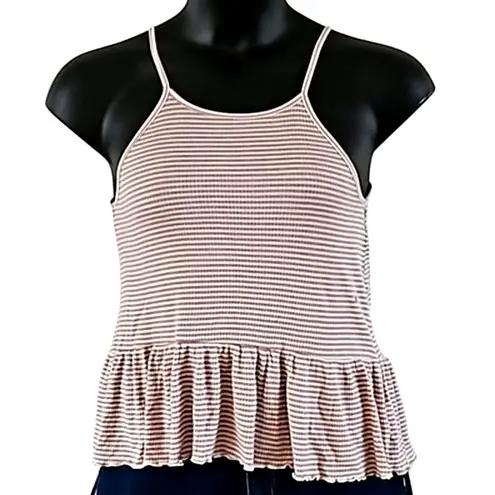 NWOT American Eagle White Purple Striped Ruffle Hem Tank Top XS