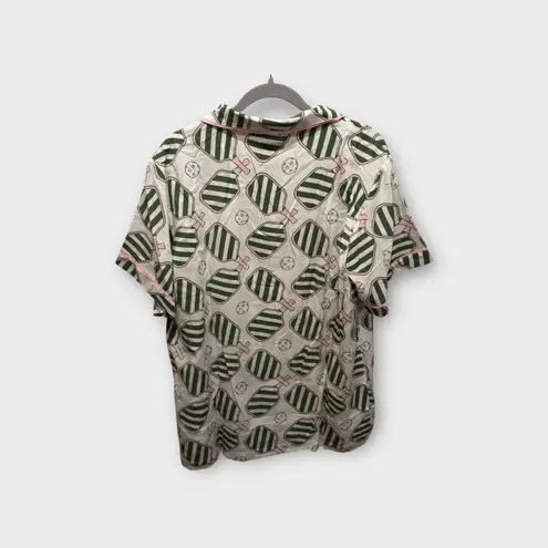 Katie Kime Pajama Set 2XL Womens Pickleball Print Short Sleeve Top & Shorts White Size XXL