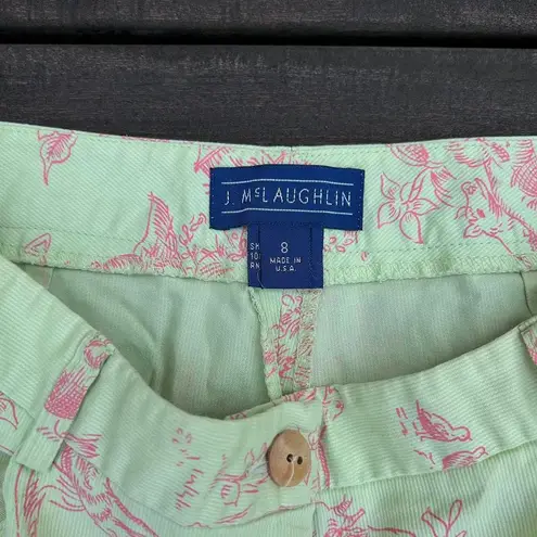 J. McLaughlin  Cotton Bright Green w/ Pink Floral and Farm Graphic Print Trousers