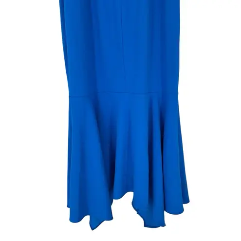 XScape Evening Blue Cold Shoulder Handkerchief Hem Scuba Crepe Gown size 4 NWT