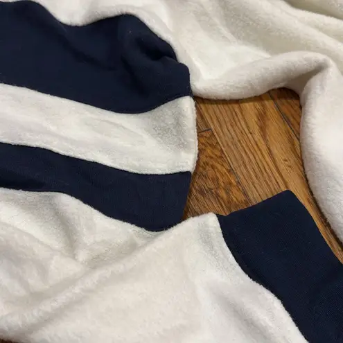 Faherty Beach Fleece Ringer Crewneck Sweatshirt White & Navy Blue M - Image 5