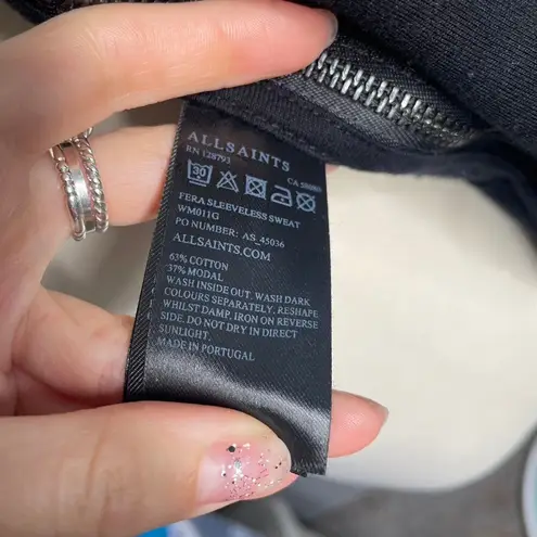 ALLSAINTS Fera Sleeveless Sweater Black Zipper Vest Alt Goth Wrap Small Modal