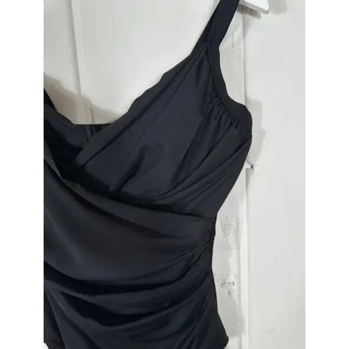 MiracleSuit Black One-Piece Swimsuit 16 DD Slimming Ruched Front Tummy Control