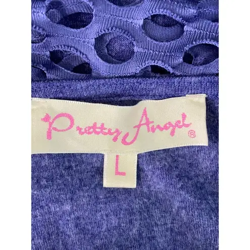 Pretty Angel  Purple Tunic Mesh Floral Appliqué Asymmetric Hem Size Large