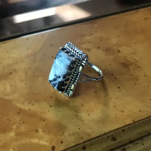 Natural White Buffalo Sterling Silver Ring Size 7