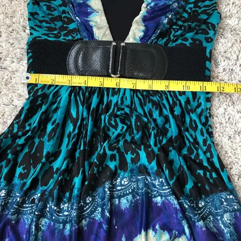 🆕 Sky stretchy silk cap sleeve pullover plunging v neck leopard animal… Size XS